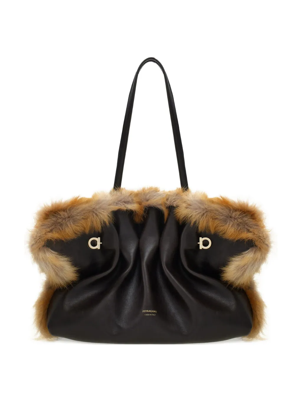 Ferragamo medium Soft calfskin-trimmed shoulder bag Bruin