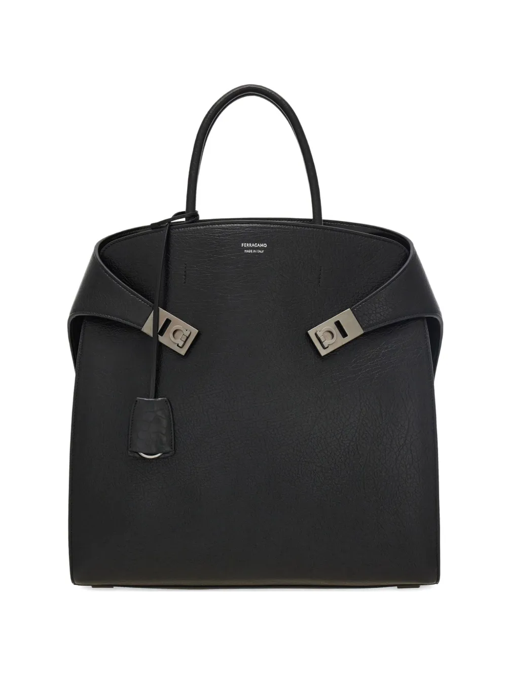 Ferragamo Hug Gancini -buckle calfskin tote bag Zwart