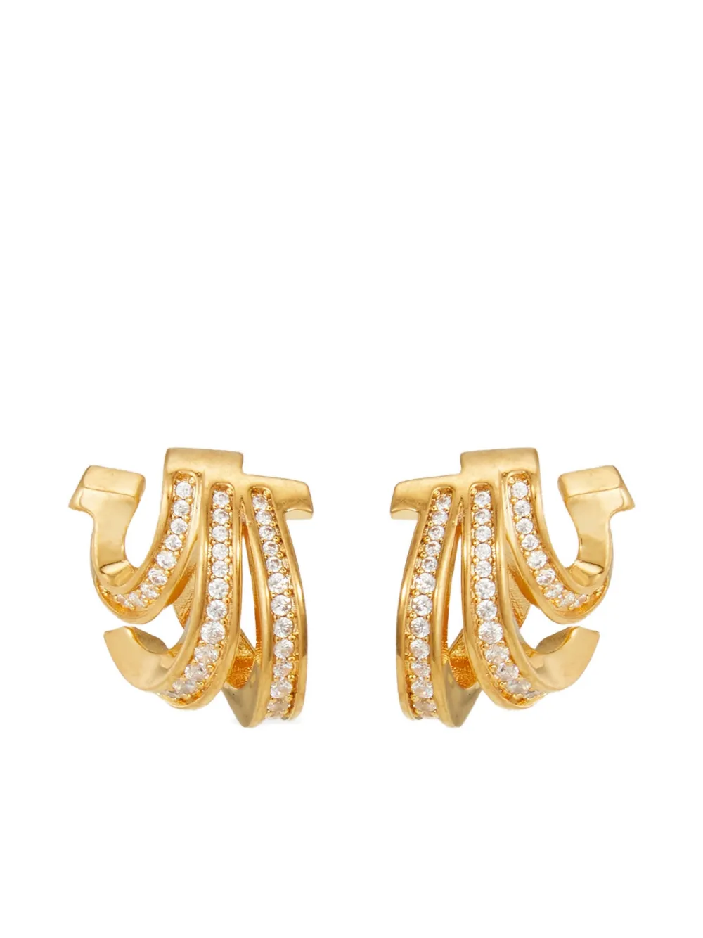 Ferragamo Triple-gancini Crystal-hoop Earrings In Gold