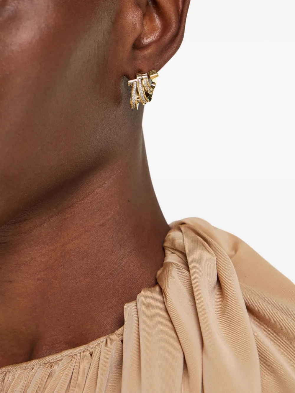 Ferragamo Triple-gancini Crystal-hoop Earrings In Gold