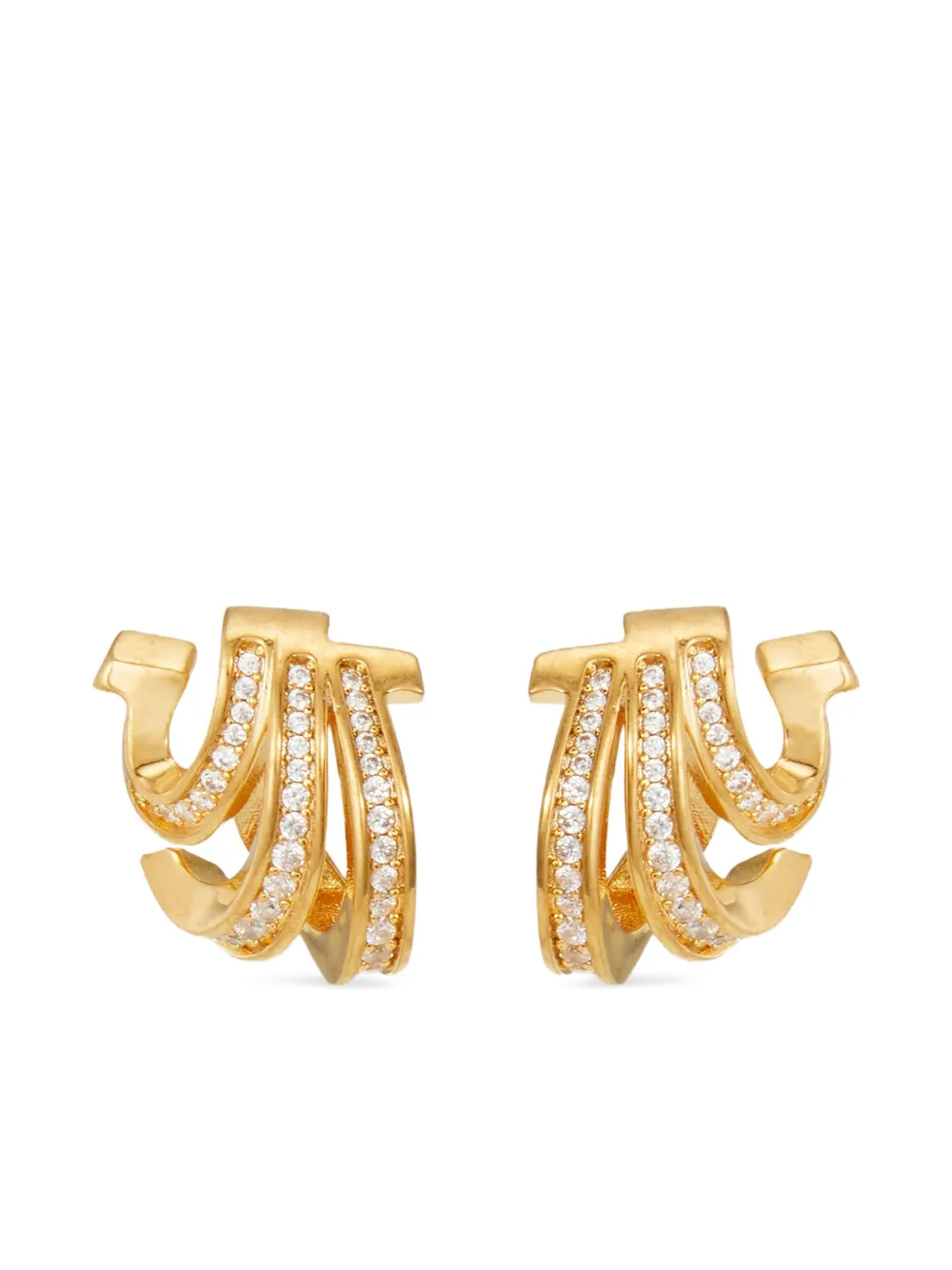 Ferragamo Triple-Gancini crystal-hoop earrings | Gold | Image 1