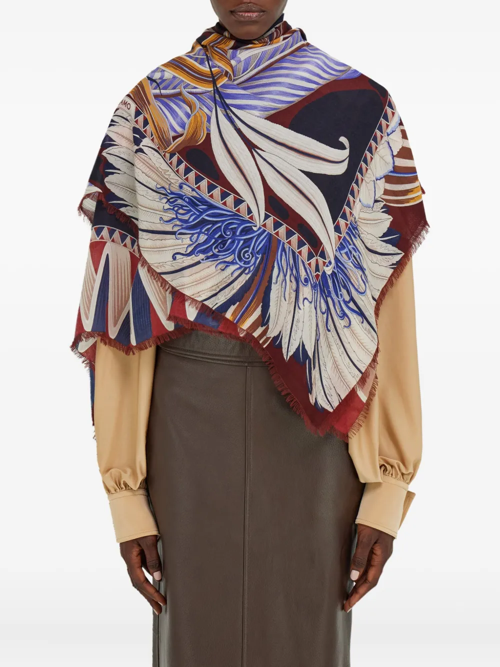 Ferragamo floral-print fringed scarf - Blauw