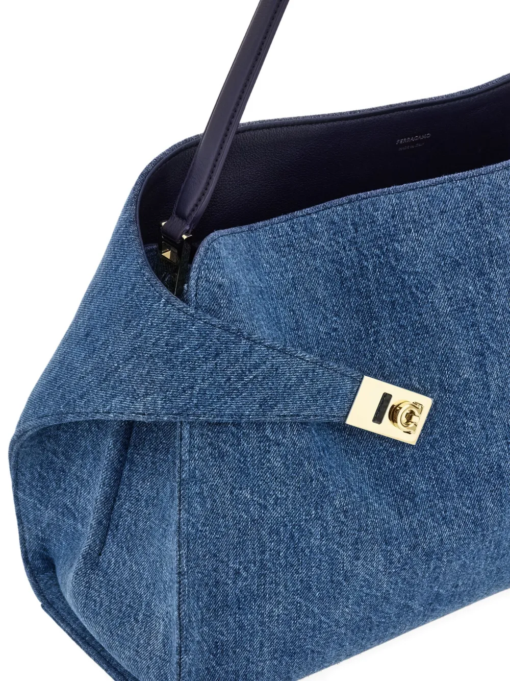 Ferragamo Hug Soft denim schoudertas Blauw
