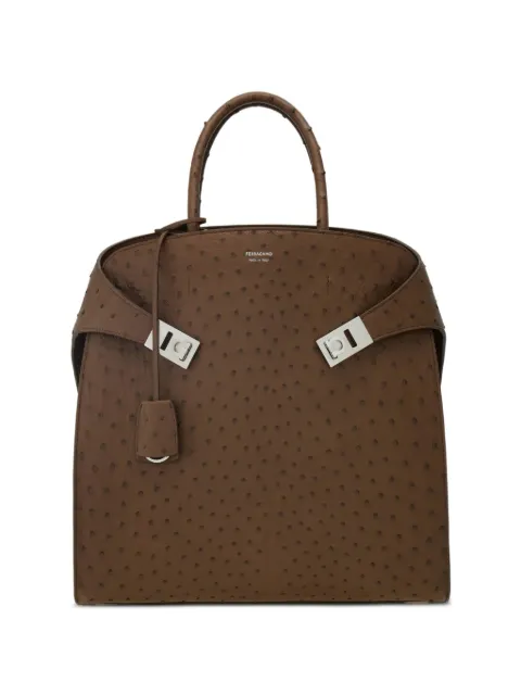 Ferragamo Hug ostrich leather Gancini-buckle tote bag