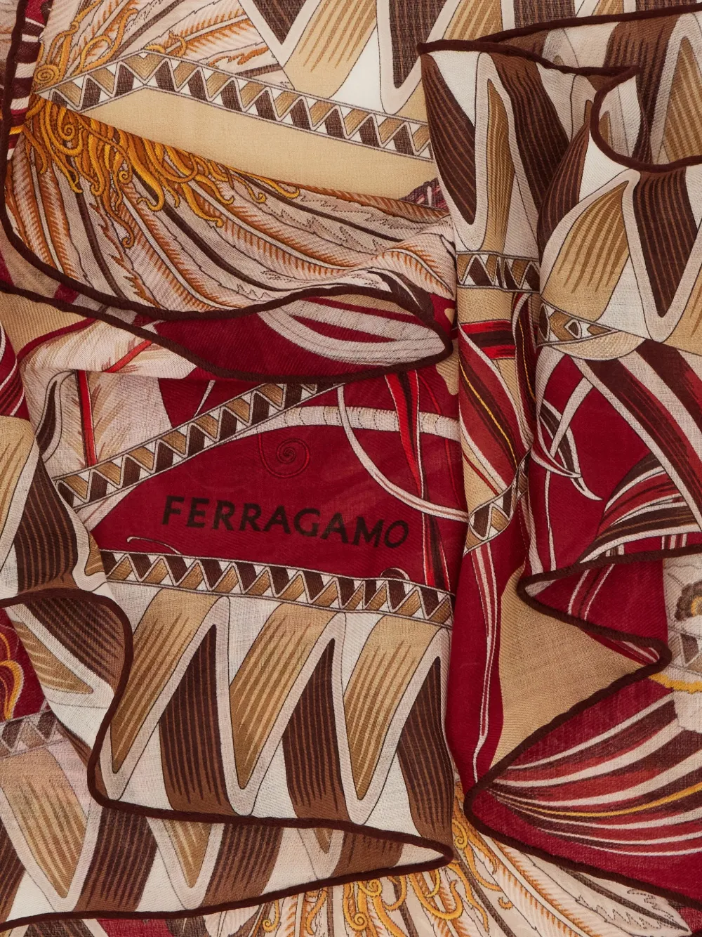 Ferragamo Diamantvormige sjaal met bloemenprint Beige