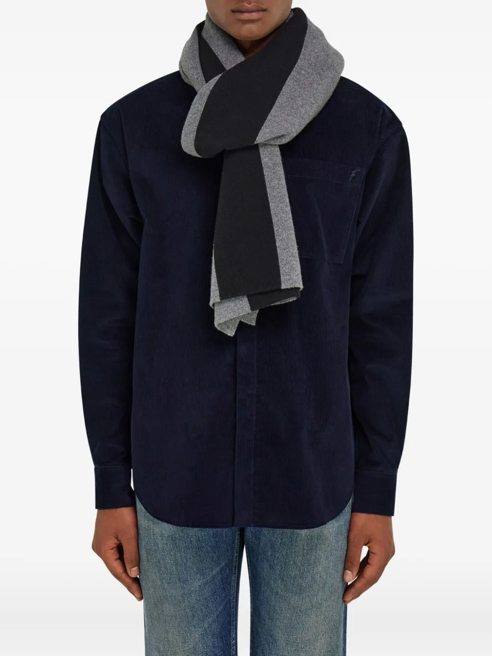 Ferragamo central-stripe wool-cashmere blend scarf | Grey | Image 1