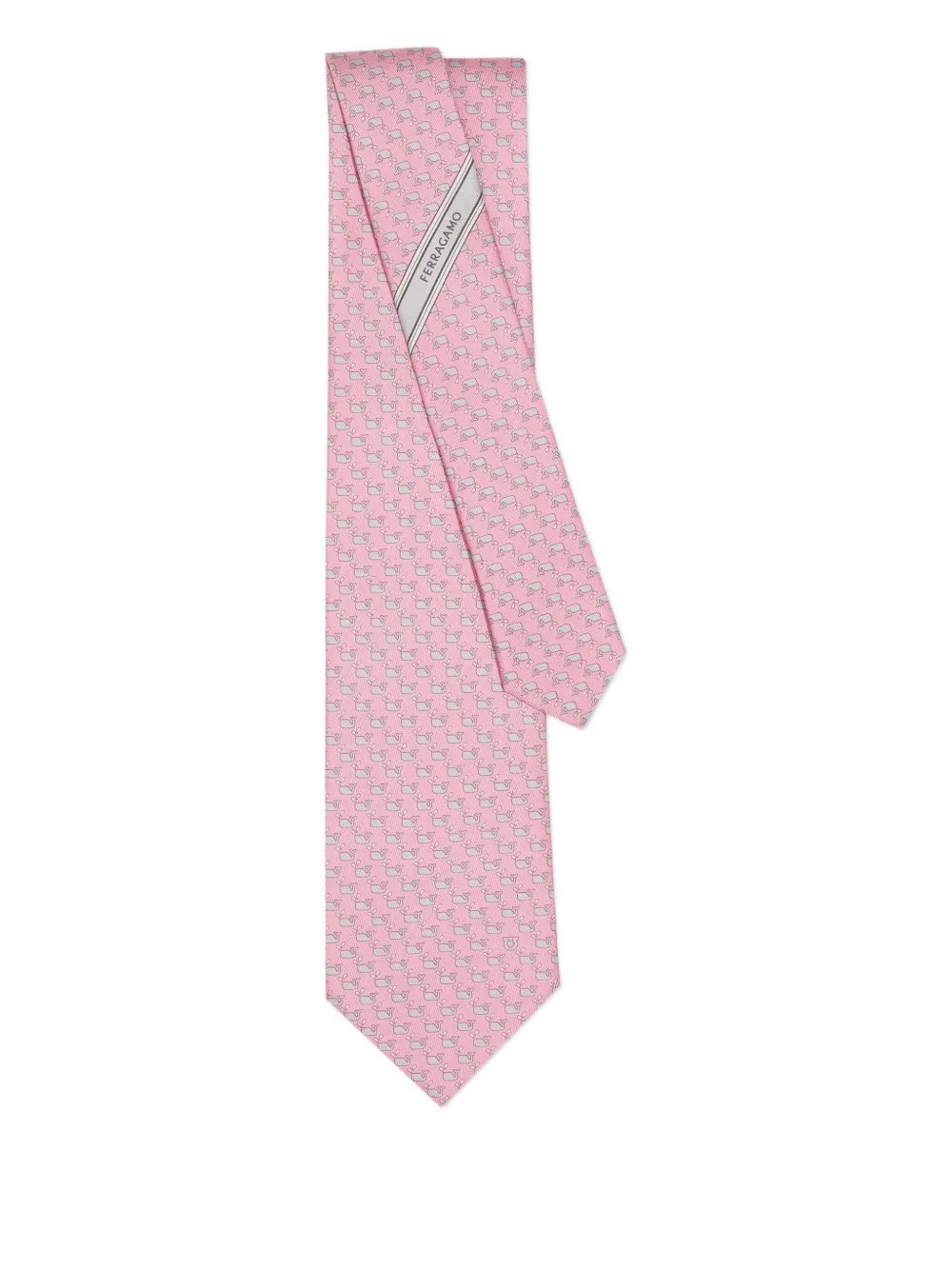 Ferragamo whale-print silk tie Roze