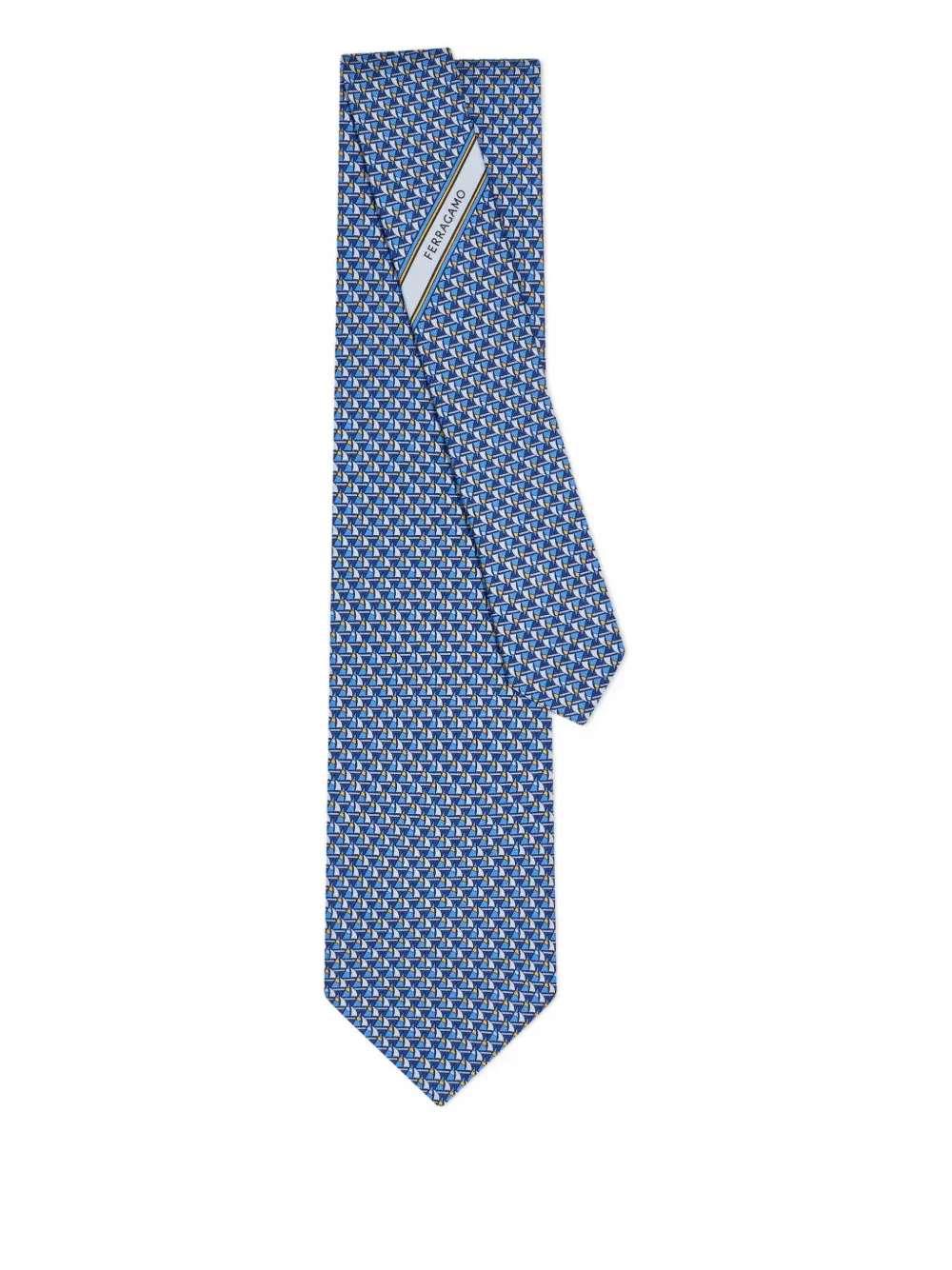 Ferragamo sailboat-print silk tie Blauw