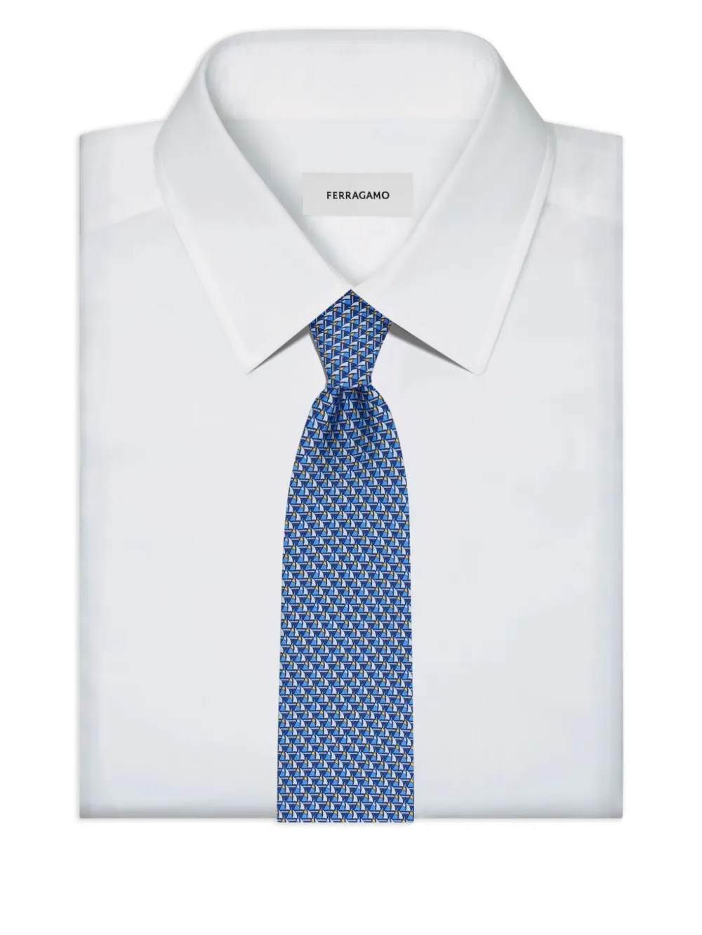 Ferragamo sailboat-print silk tie Blauw
