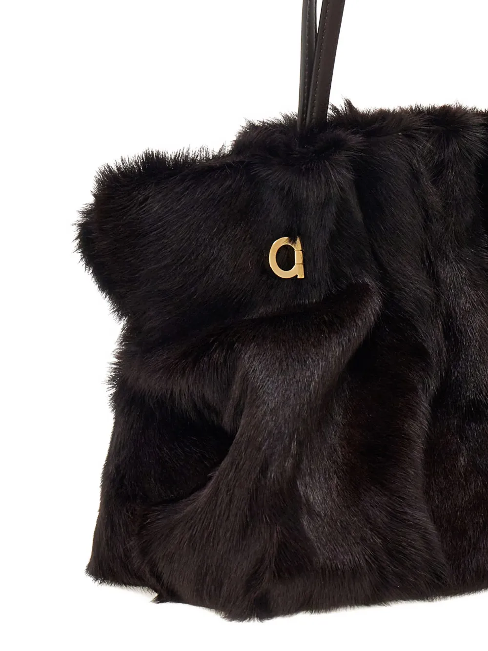 Ferragamo Gancini leren schoudertas Bruin