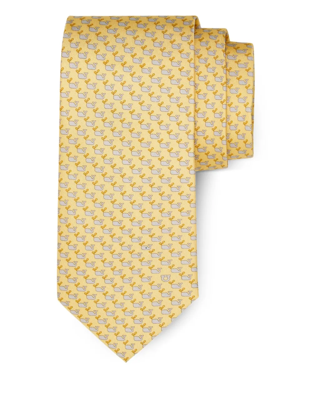 Ferragamo whale-print silk tie - Geel