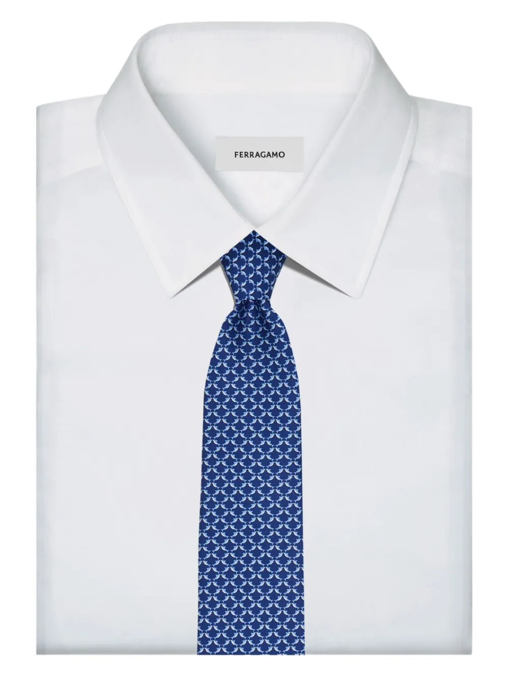 Ferragamo shark-print silk tie Blauw