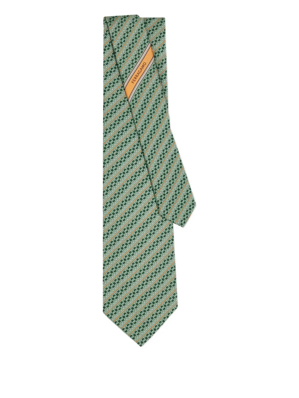 Ferragamo gancini-print silk tie Groen