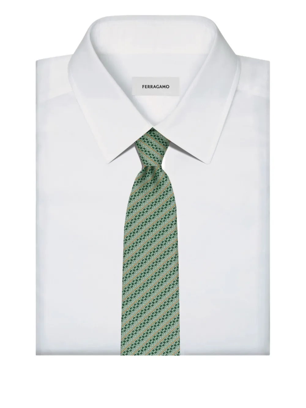 Ferragamo gancini-print silk tie Groen