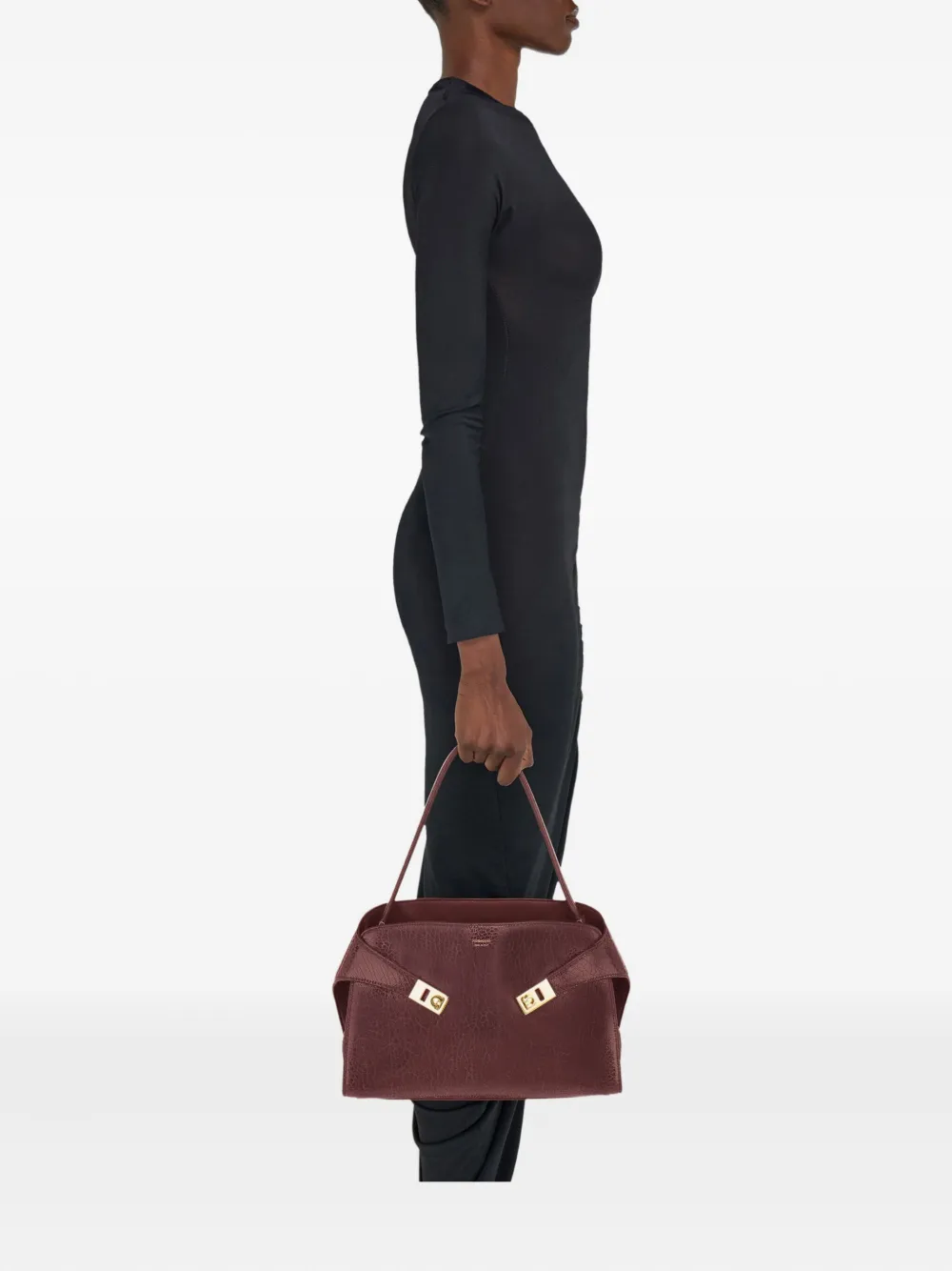Ferragamo Medium Hug Leather Shoulder Bag In Burgundy