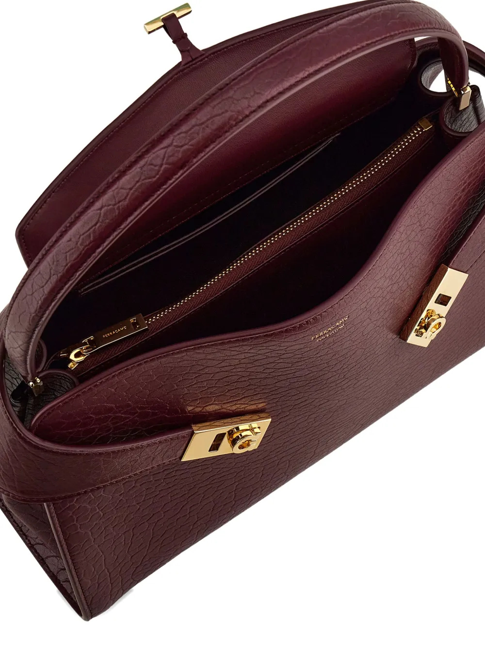Ferragamo Medium Hug Leather Shoulder Bag In Burgundy