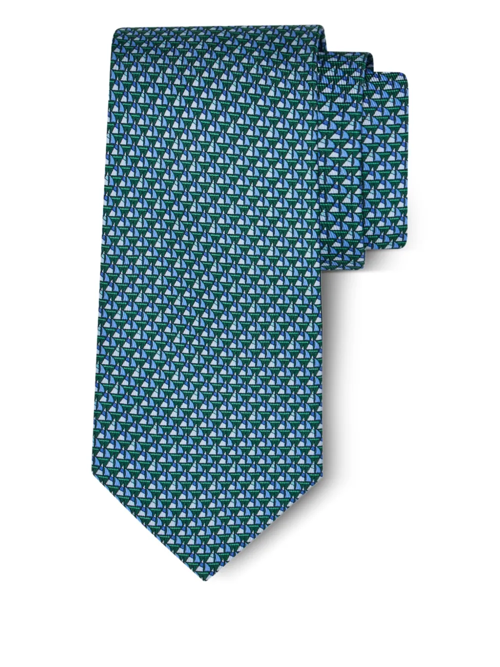Ferragamo sailboat-print silk tie Groen