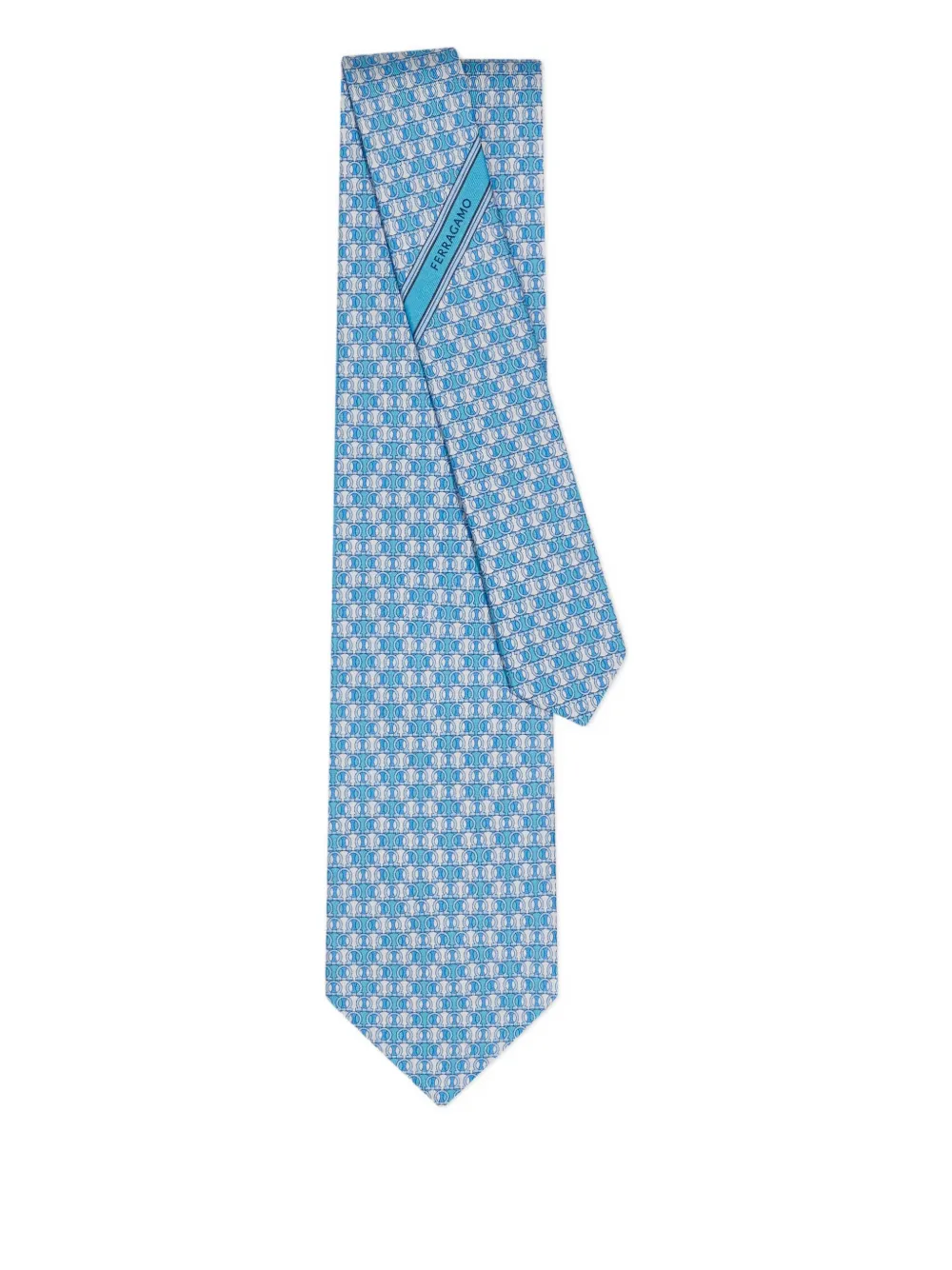 Ferragamo gancini-print silk tie Blauw