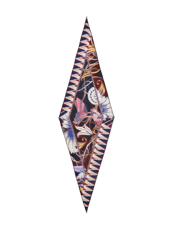 最終値下げ　Ferragamo バンドゥ　スカーフ 花柄 Ferragamo フラワー＆バタフライ ウールバンドゥスカーフ | ブルー