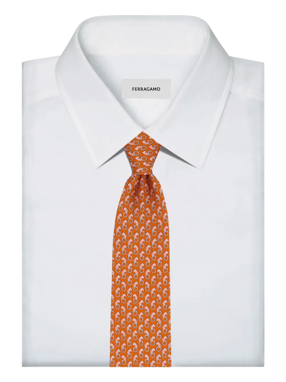 Ferragamo gancini-print silk tie Oranje