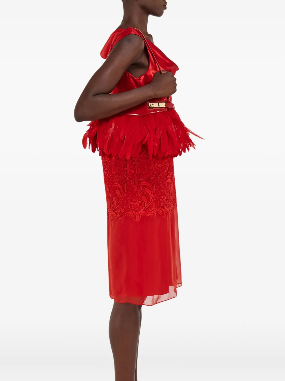 Ferragamo Hug Feather-trimmed Cross Body Bag In Red