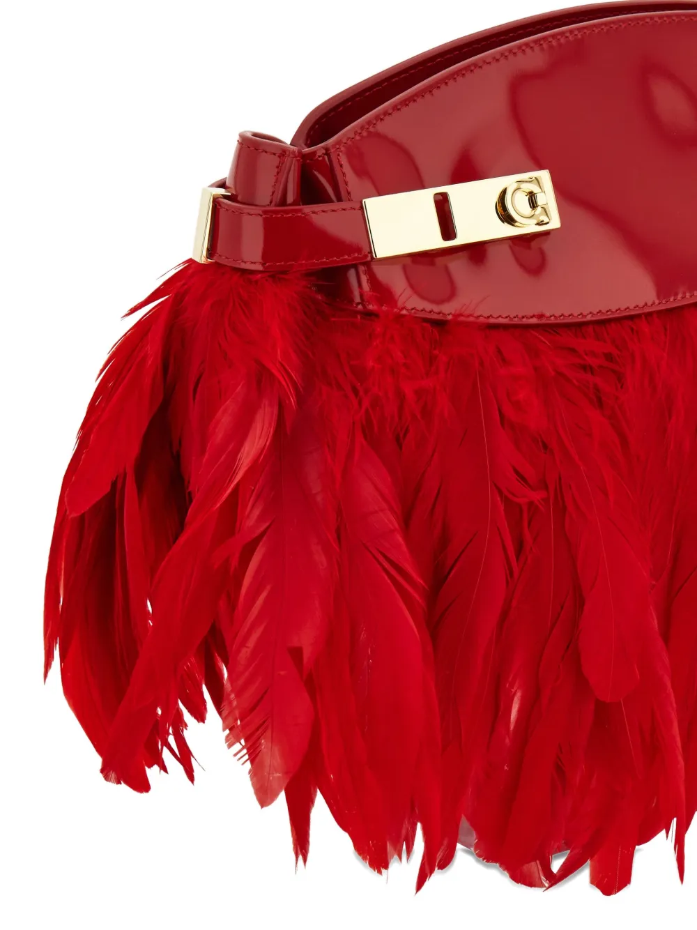 Ferragamo Hug Feather-trimmed Cross Body Bag In Red