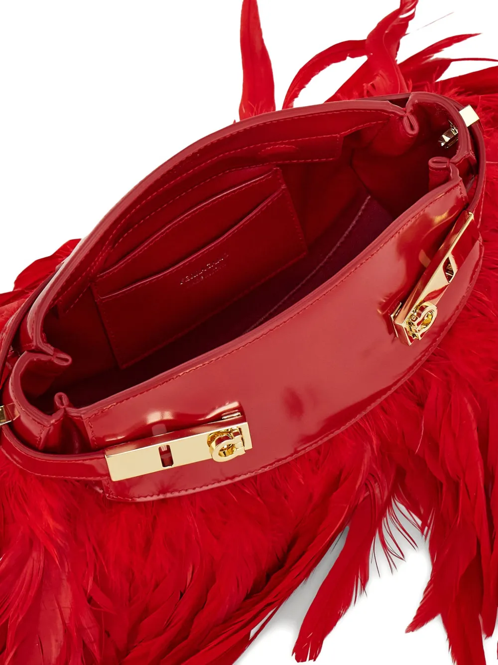 Ferragamo Hug Feather-trimmed Cross Body Bag In Red