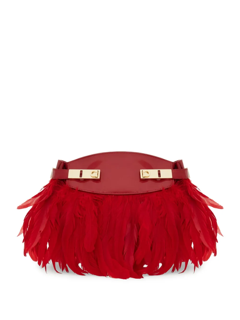 Ferragamo Hug Feather-trimmed Cross Body Bag In Red