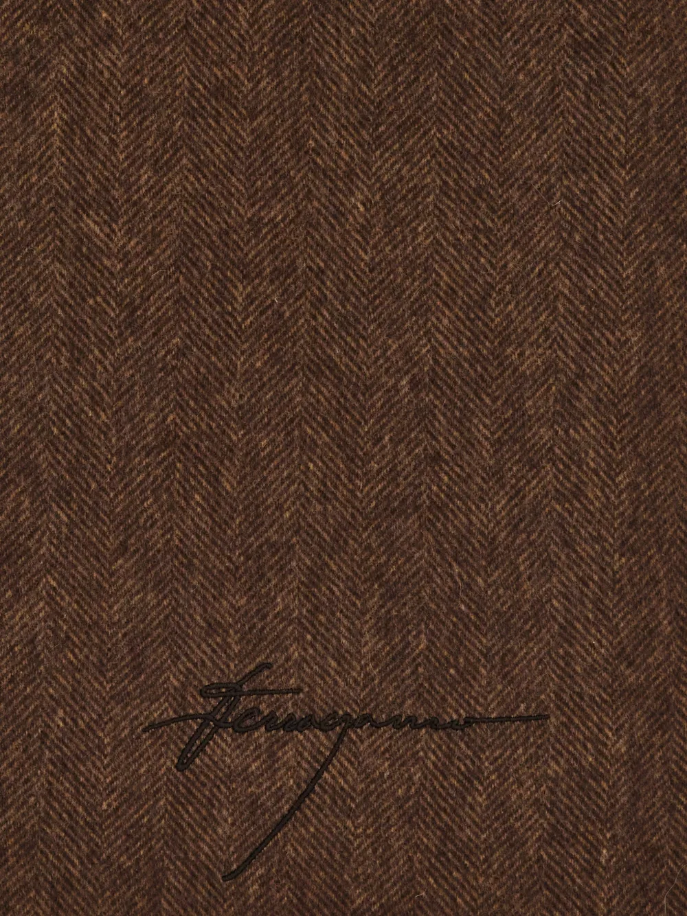 Ferragamo Chevron-pattern Fringed Scarf In Brown