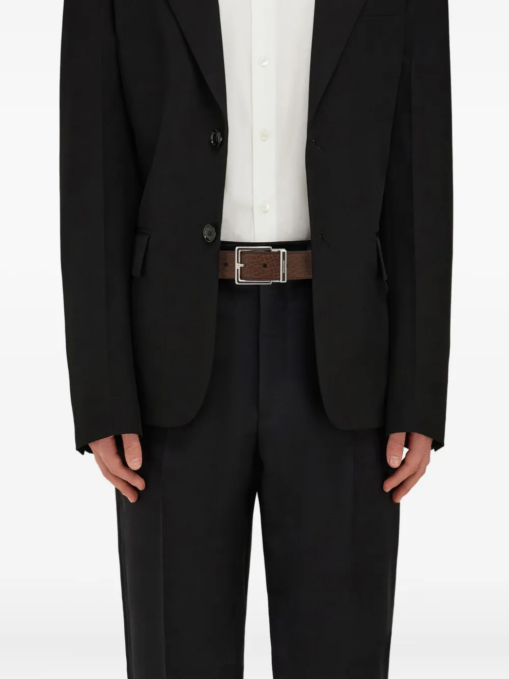 Ferragamo Fixed Belt With A Square Buckle In Brown