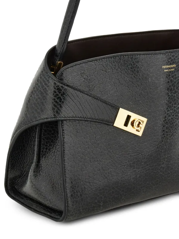 Ferragamo Medium Hug Leather Shoulder Bag | Black | FARFETCH