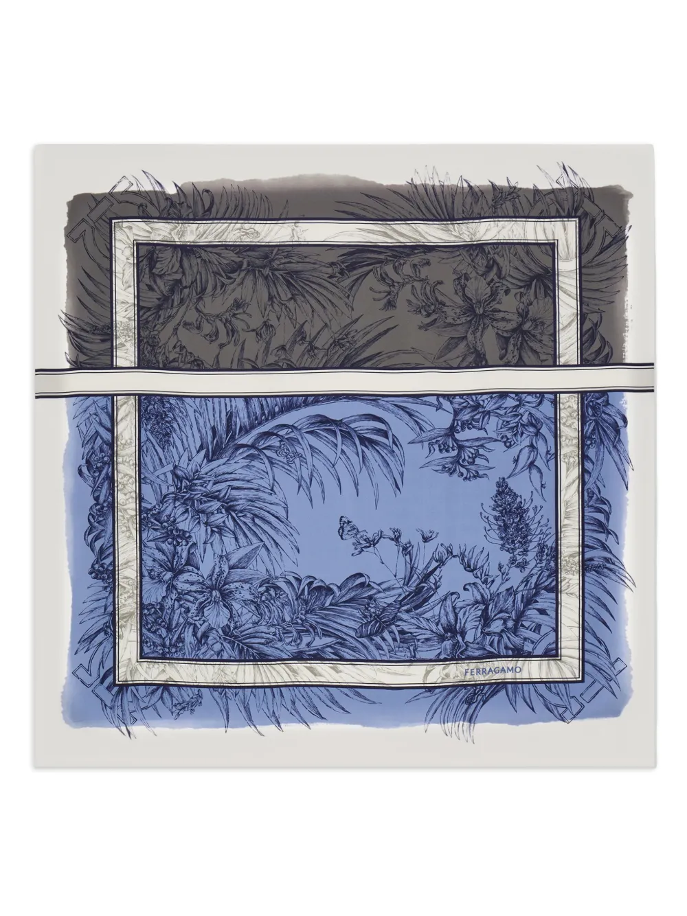Ferragamo floral-print silk scarf - ブルー Ferragamo floral-print silk scarf - ブルー