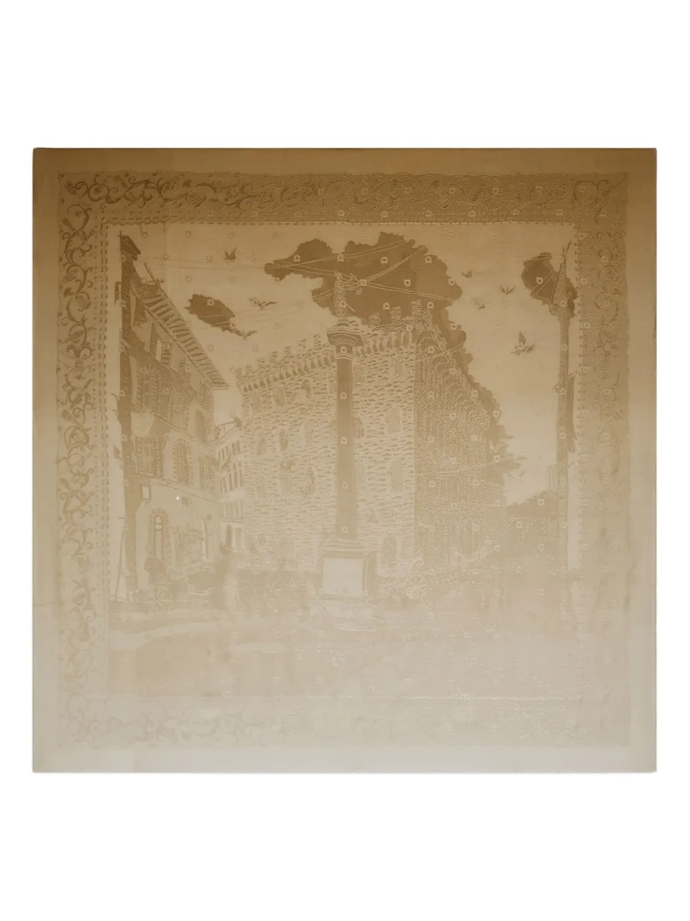 Ferragamo Silk Jacquard Scarf With Palazzo Motif In Brown