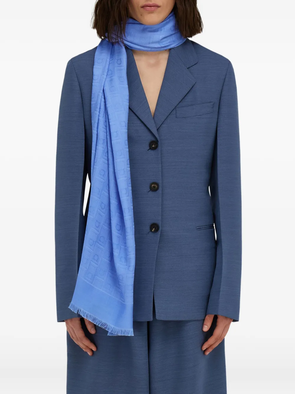Ferragamo jacquard fringed scarf - Blauw
