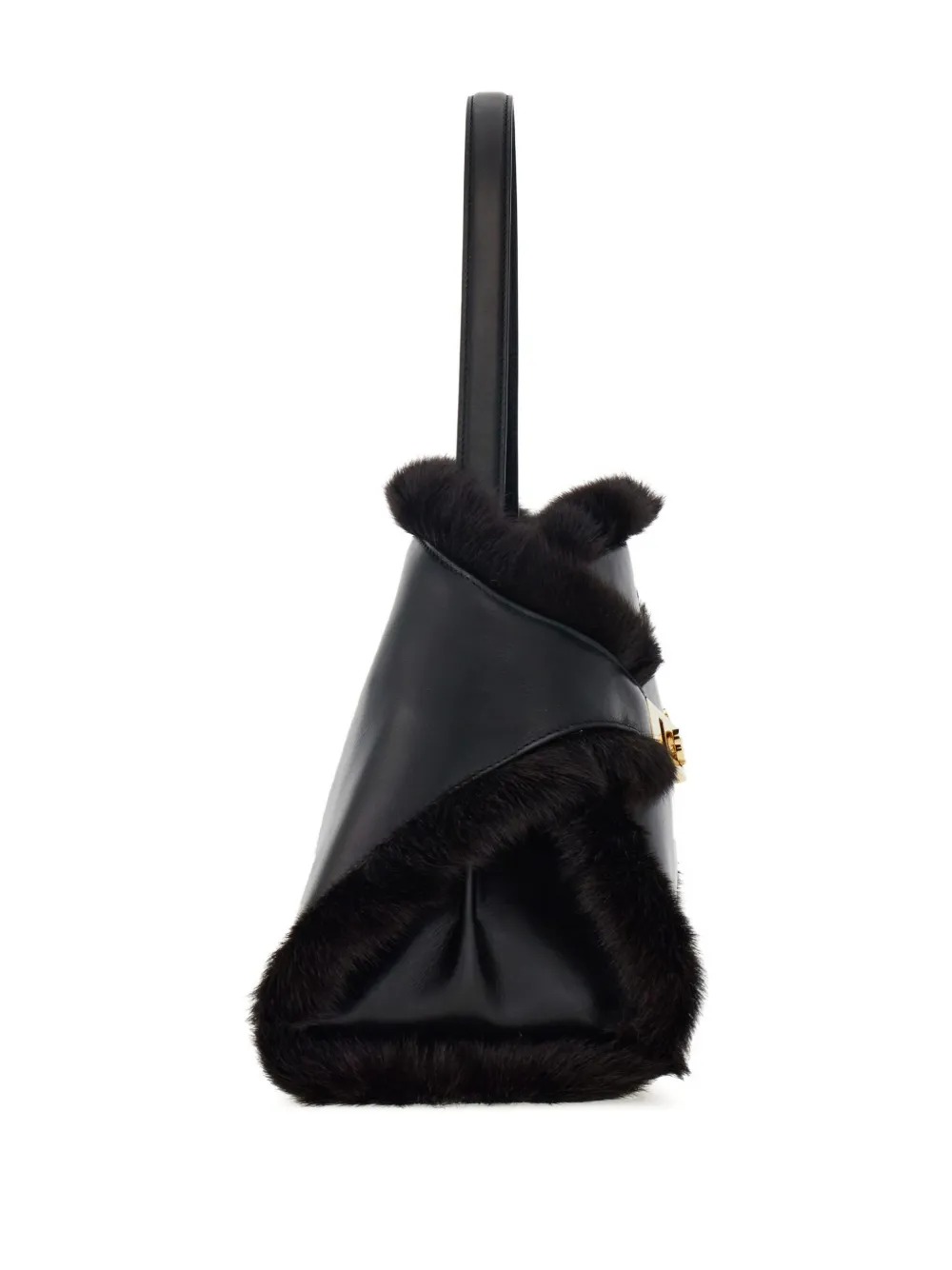 Ferragamo Hug Shearling-trimmed Leather Shoulder Bag In Black