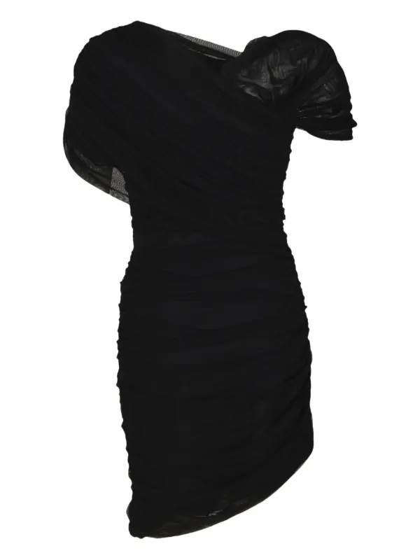 navy blue dress for baby girl Women's Petite Asymmetric Ruched Mini Dress in Black Size Small main image 0