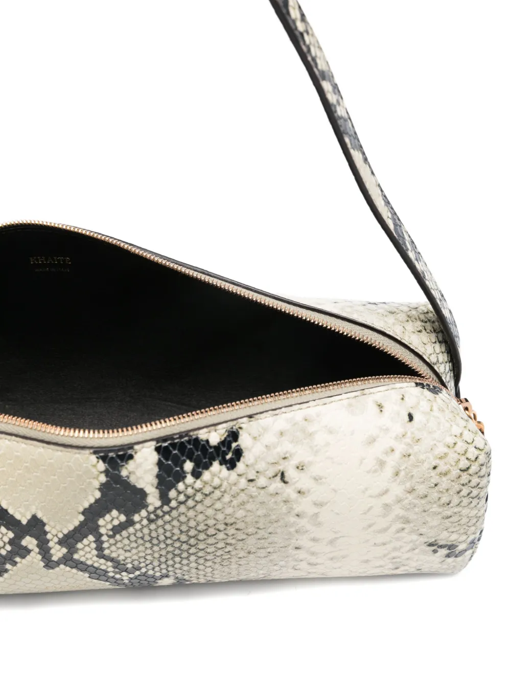 KHAITE snakeskin cylindrical shoulder bag Beige