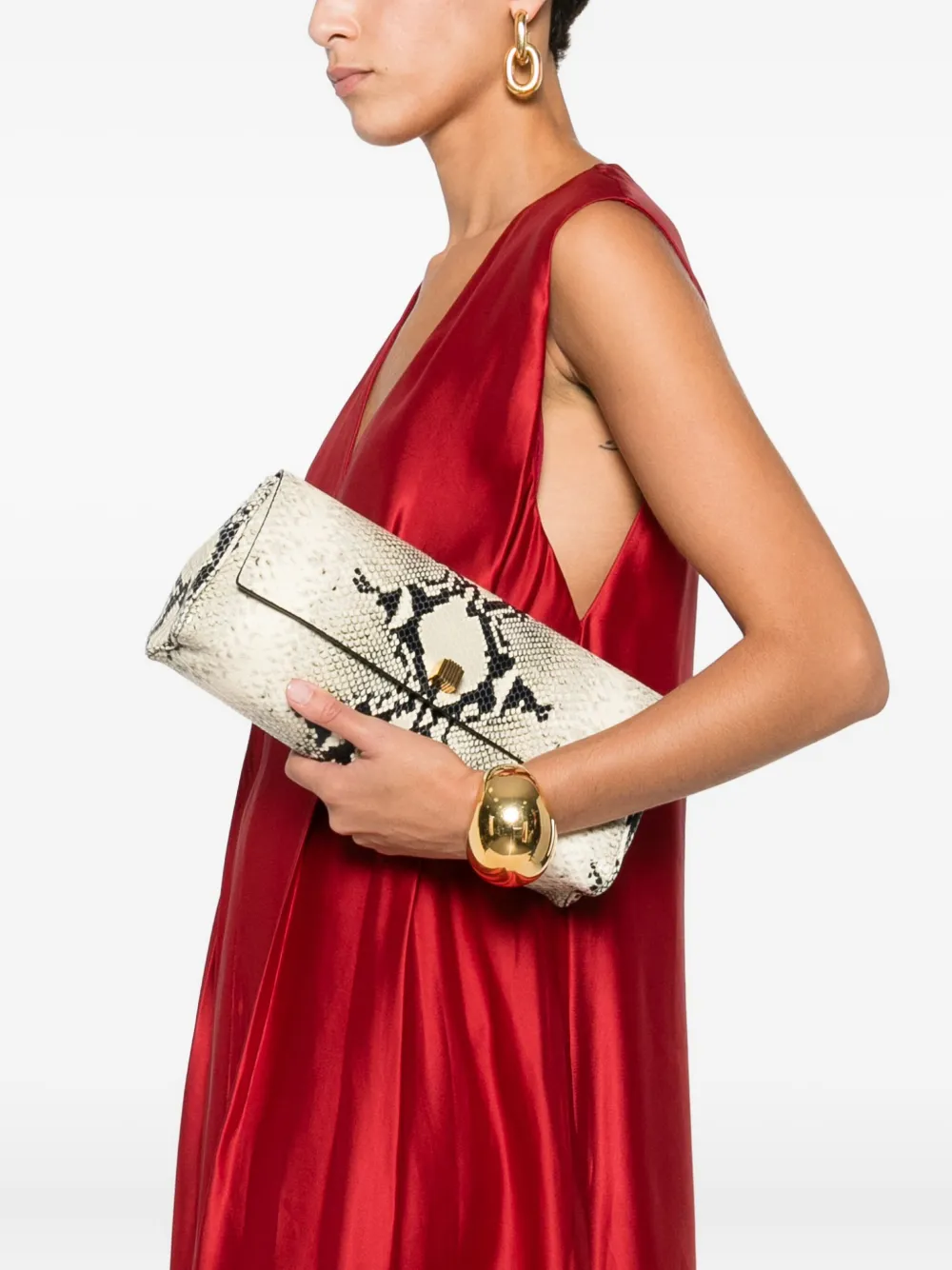 KHAITE snakeskin flap clutch - Beige