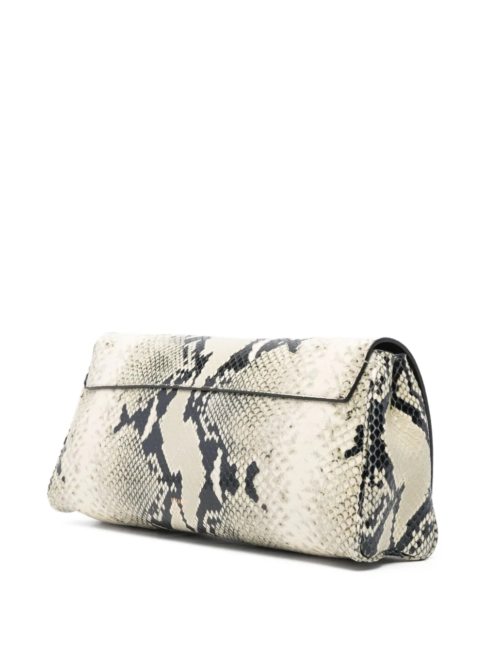 KHAITE Clutch met slangen-effect en omslag Beige