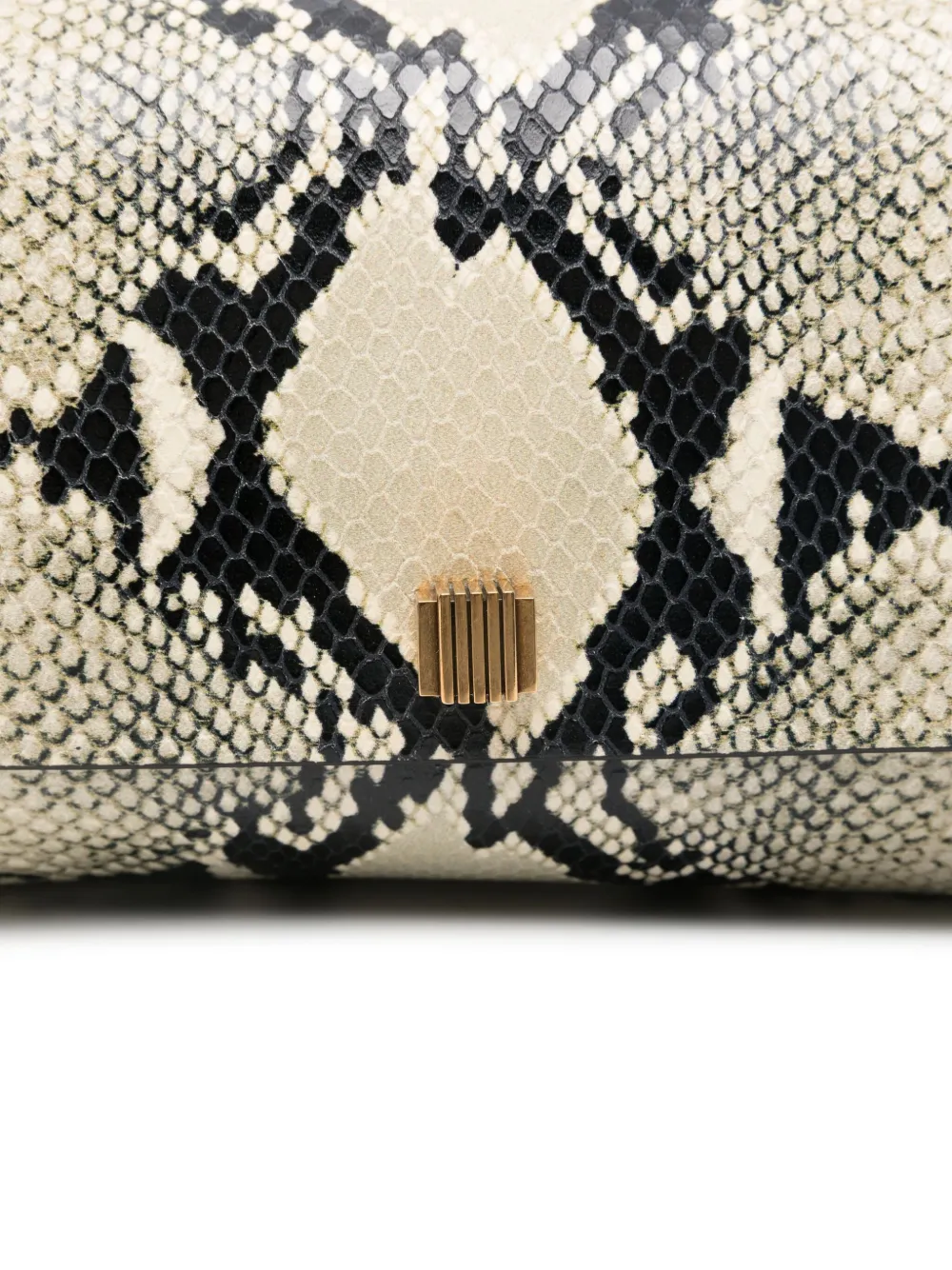 KHAITE Clutch met slangen-effect en omslag Beige