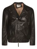 Sword zip-up leather biker jacket - Brown