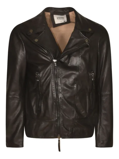 Sword zip-up leather biker jacket