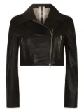 Sword cropped zip-front leather jacket - Black