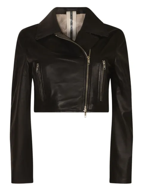 Sword cropped zip-front leather jacket