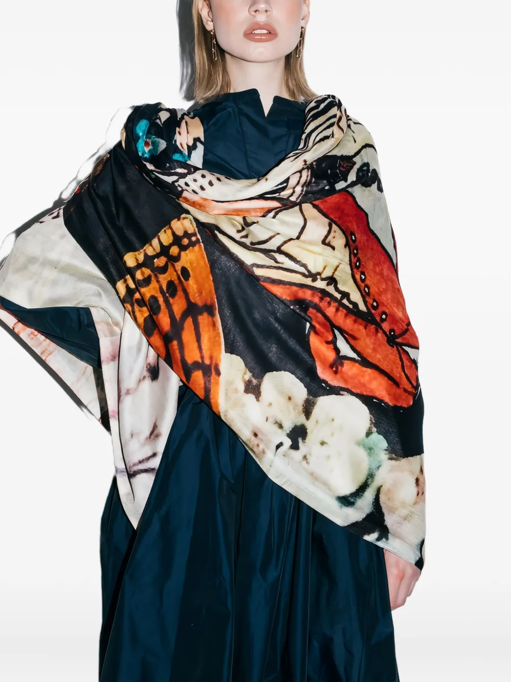 Talking Walls Patchwork-print Scarf In Brown