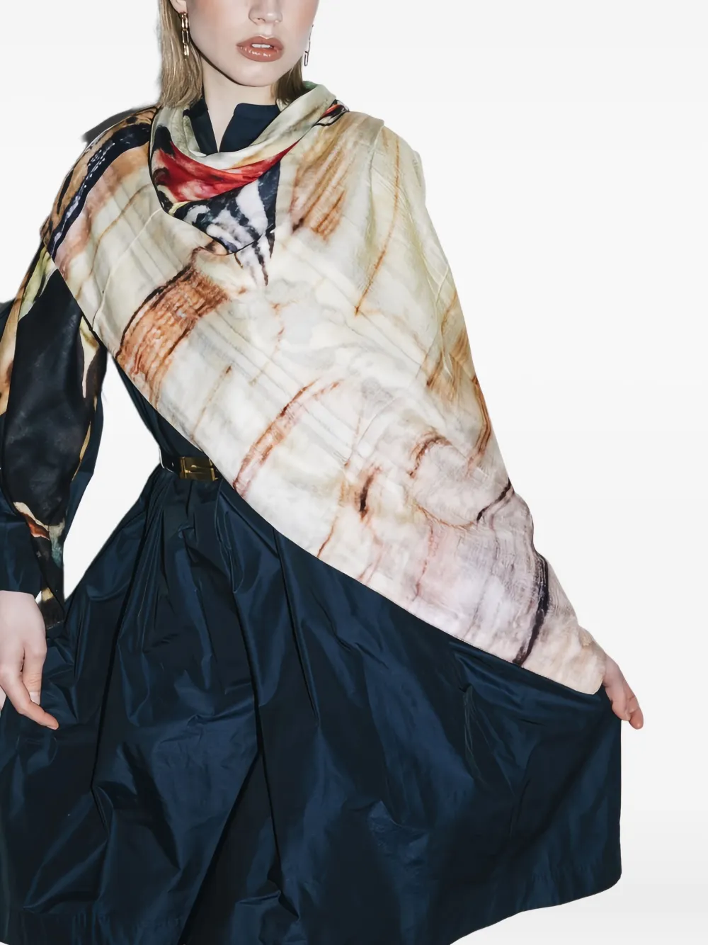 Talking Walls Patchwork-print Scarf In Brown