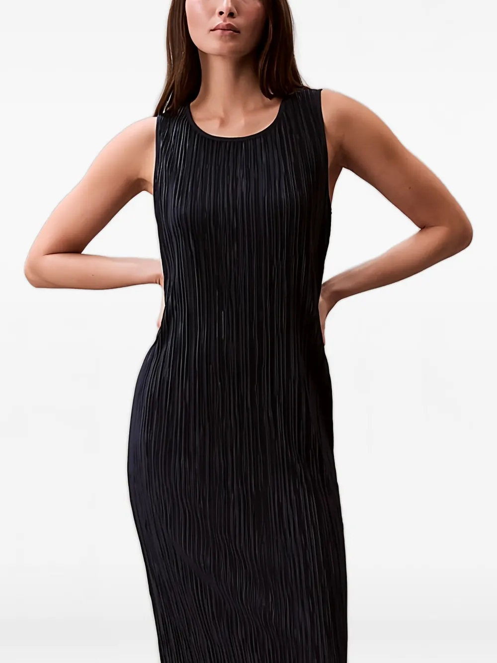 Calvin Klein Pleated Sleeveless Midi Dress In Blue