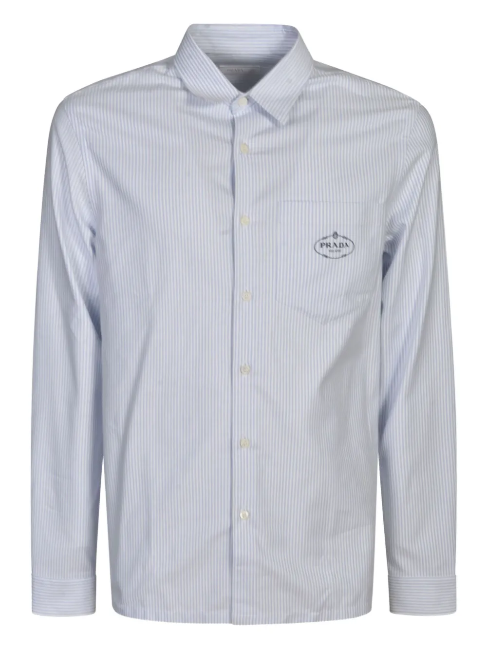 Prada striped logo-plaque shirt Blauw