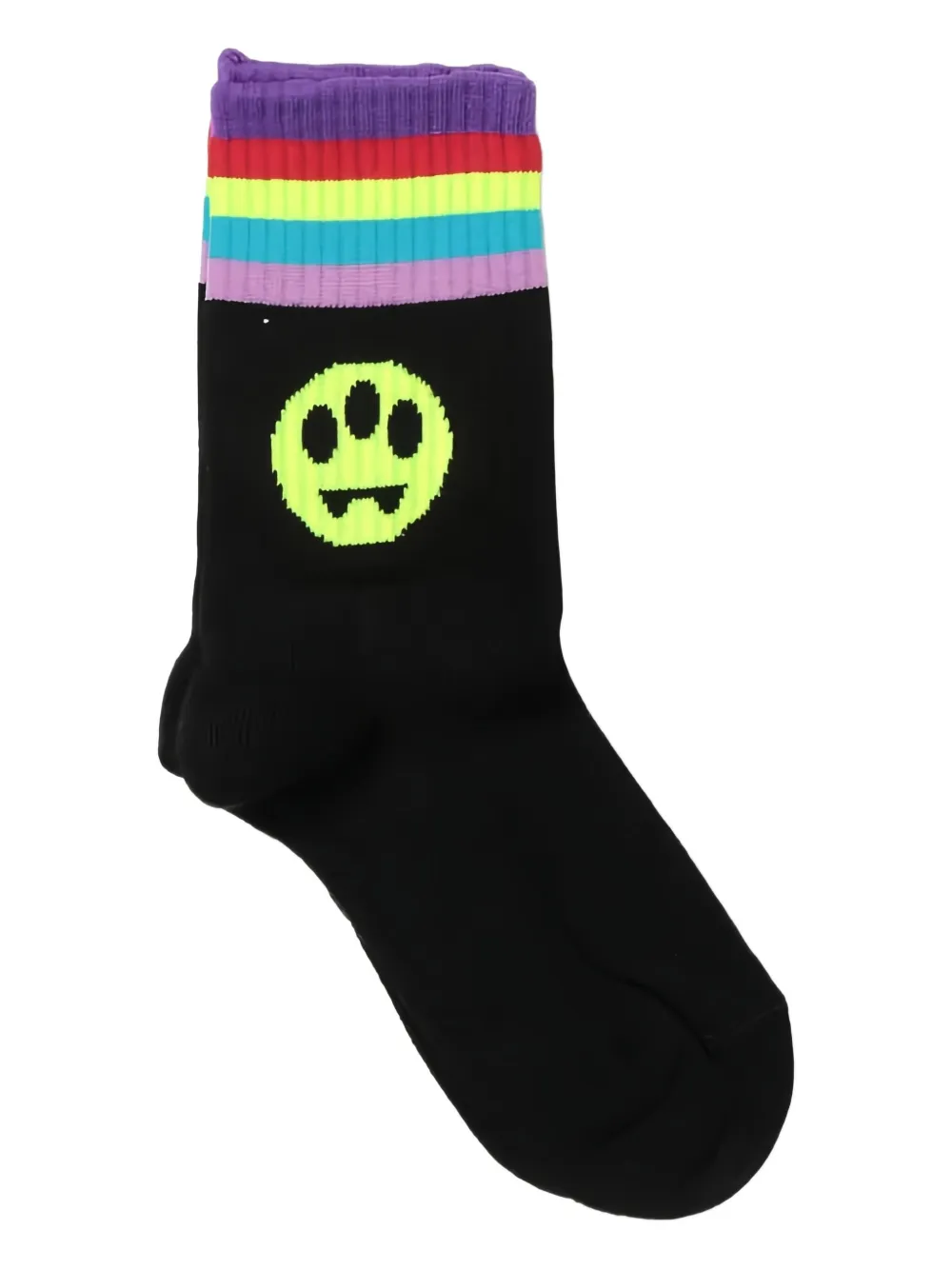 Barrow Kids' Rainbow-stripe Smiley-face Socks In Black