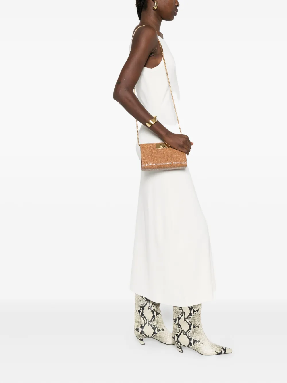 Giuseppe Zanotti Clutch met krokodillen-reliëf Bruin
